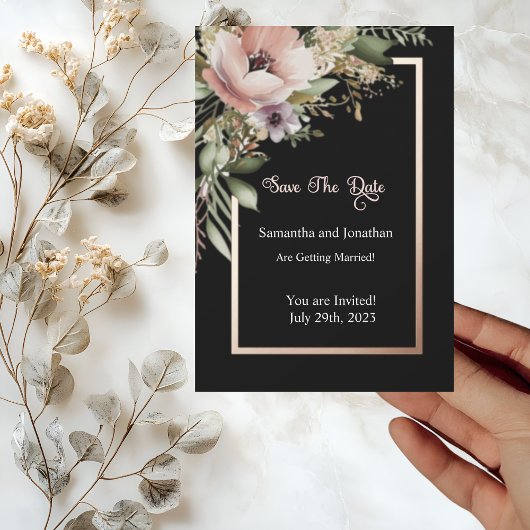 Invitation Magnifique Rose de fleurs roses or Enregistrer la