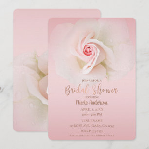 Invitation Magnifique Rose Rose Pâle Mouillée Élégante Fête d