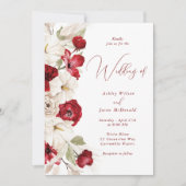 Invitation Magnifique Script moderne Rouge & Blanc Floral Mar (Devant)