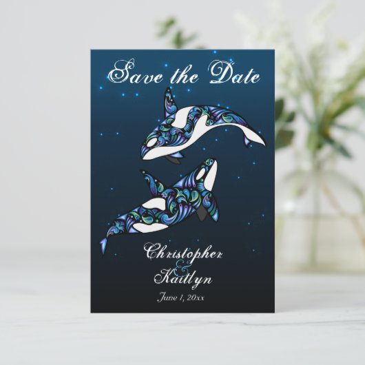 Invitation Magnifiques baleines orques mariage sur la plage S (Debout devant)