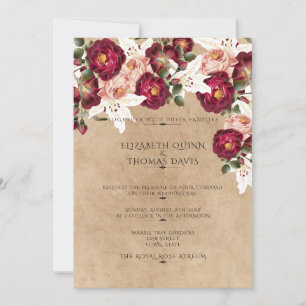 Invitation Magnifiques roses rouges roses blanches lis mariag