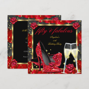 Invitation Magnifiques Roses Rouges Talons Noir Champagne Ann