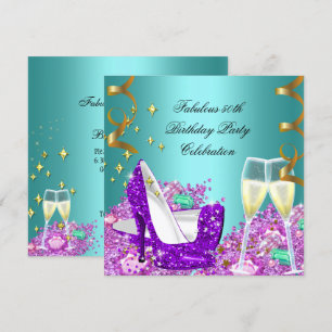 Invitation Magnifiques talons hauts pailletés sarcelle et vio