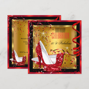 Invitation Magnifiques talons hauts rouges pailletés dorés po