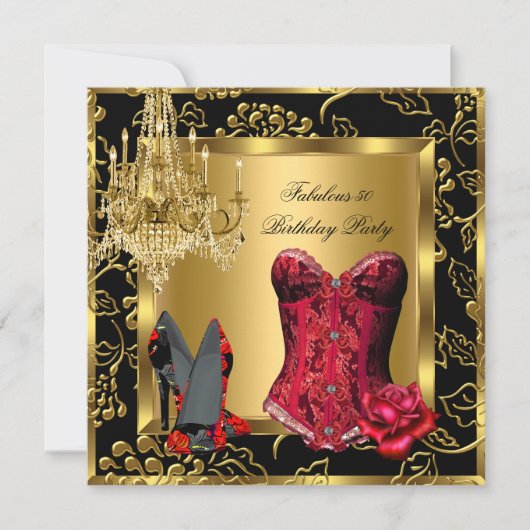 Invitation Magnifiques talons rouges lustre corset rose dente (Devant)