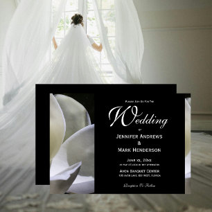 Invitation Magnolia blanc Elégant Mariage noir et blanc