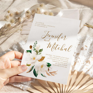 Invitation Magnolia blanc & Mariage Floral Or minimal