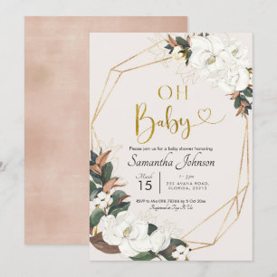 Invitation Magnolia blanche géométrique Oh Baby shower bébé
