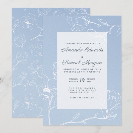 Invitation Magnolia bleu (Devant / Derrière)