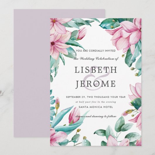 Invitation Magnolia Bloom | Mariage botanique floral (Devant / Derrière)