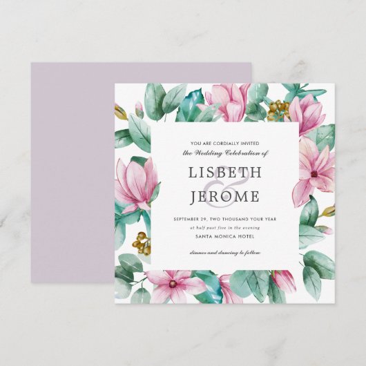 Invitation Magnolia Bloom | Mariage botanique floral (Devant / Derrière)