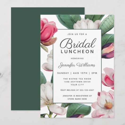 Invitation Magnolia Blossoms Boho Floral Bridal Luncheon (Devant / Derrière)
