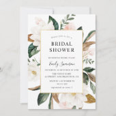 Invitation magnolia cadre doré fleuri douche nuptiale (Devant)