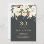 Invitation Magnolia Élégant | 30e Anniversaire Noir et Blanc (Devant)