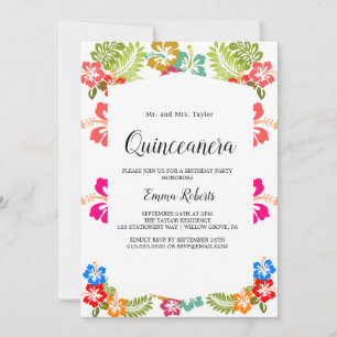 Invitation Magnolia Élégant Quinceañera Blanc et Rose