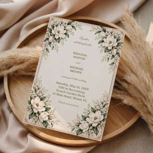 Invitation Magnolia en ivoire Élégance botanique vintage
