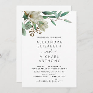 Invitation Magnolia Eucalyptus Aquarelle Mariage élégant