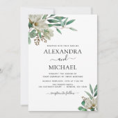 Invitation Magnolia Eucalyptus Aquarelle Mariage élégant (Devant)
