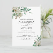 Invitation Magnolia Eucalyptus Aquarelle Mariage élégant (Debout devant)