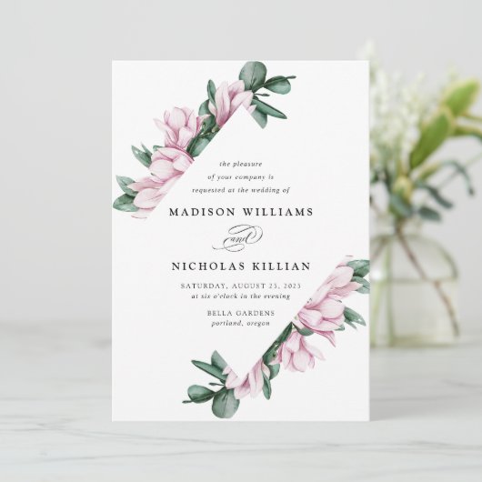 Invitation Magnolia & Eucalyptus | Cadre Floral Mariage (Debout devant)