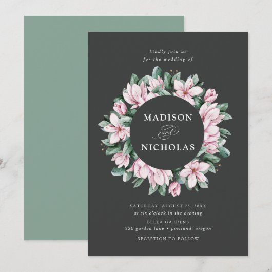 Invitation Magnolia & Eucalyptus | Floral Mariage de couronne (Devant / Derrière)