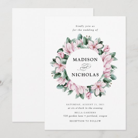 Invitation Magnolia & Eucalyptus | Floral Mariage de couronne (Devant / Derrière)