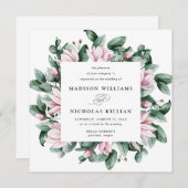 Invitation Magnolia & Eucalyptus | MARIAGE CARRÉ (Devant / Derrière)
