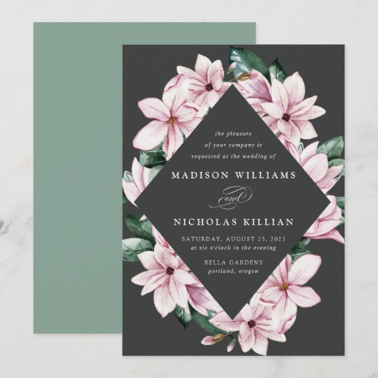 Invitation Magnolia & Eucalyptus | Mariage de cadre floral (Devant / Derrière)