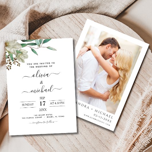 Invitation Magnolia Eucalyptus Photo Mariage de verdure