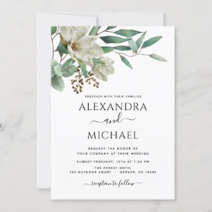 Invitation Magnolia Eucalyptus Photo Mariage élégant