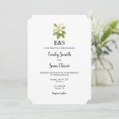Invitation Magnolia Fleur Mariage Monogramme Rayure Bleue (Debout devant)