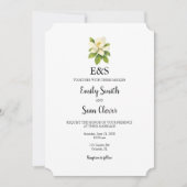 Invitation Magnolia Fleur Mariage Monogramme Rayure Bleue (Devant)