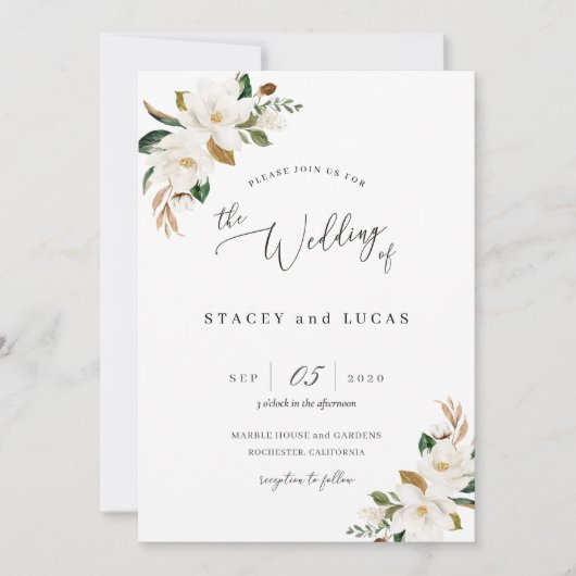 Invitation Magnolia Floral Aquarelle (Devant)