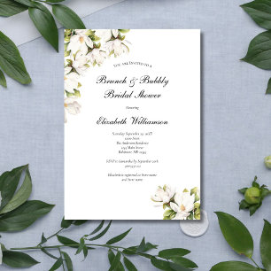 Invitation Magnolia Floral Blanc Brunch Mariage Bulles Douche