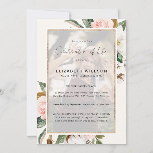 Invitation Magnolia Floral Célébration de la vie Funéraire Ph (Devant)