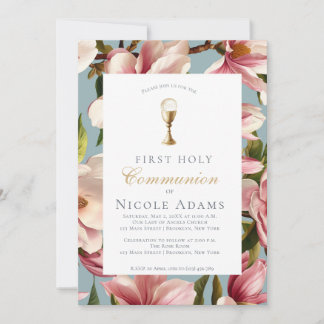 Invitation Magnolia Floral First Communion 