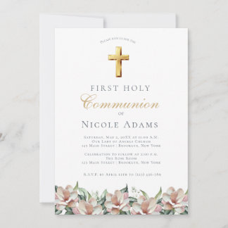 Invitation Magnolia Floral First Communion 