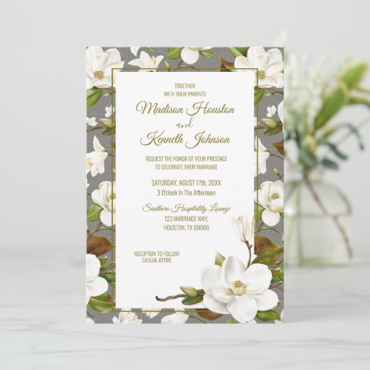 Invitation Magnolia Floral Mariage (Debout devant)