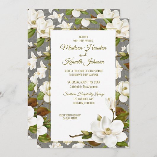 Invitation Magnolia Floral Mariage (Devant / Derrière)