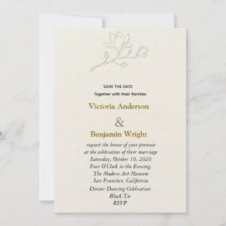 Invitation Magnolia Floral Minimaliste Art Linéaire Mariage É