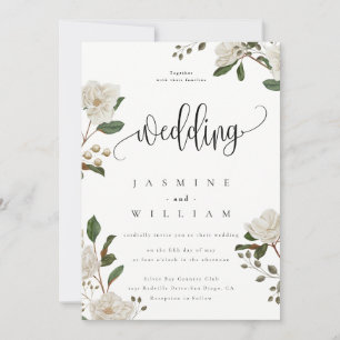 Invitation Magnolia Floral Moderne Mariage 