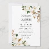 Invitation Magnolia Floral Rustique Simple Mariage Code QR (Devant)