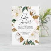 Invitation Magnolia floral verdure rustique baby shower fille (Debout devant)