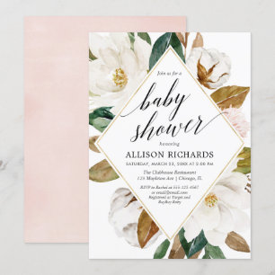 Invitation Magnolia floral verdure rustique baby shower fille