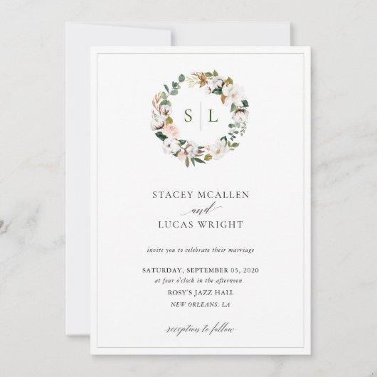 Invitation Magnolia Floral Wreath (Devant)