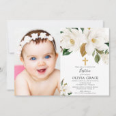 Invitation Magnolia florale blanc rustique automne baptême ph (Devant)