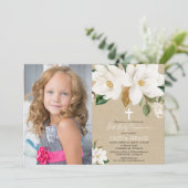 Invitation Magnolia florale blanche photo de la première comm (Debout devant)