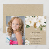 Invitation Magnolia florale blanche photo de la première comm (Devant / Derrière)