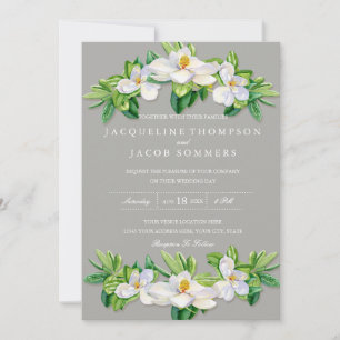 Invitation Magnolia Gris Floral Fleur Wreath Aquarelle Art