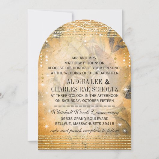 Invitation Magnolia, Mariage d'or rose sous les étoiles (Devant)